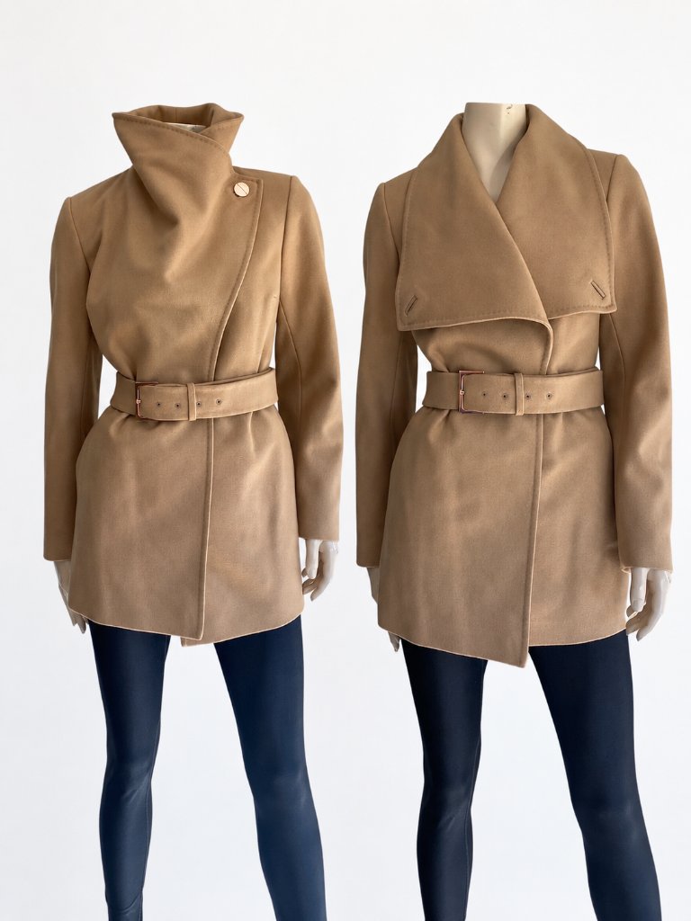 Ted Baker Adalya Short Camel Wool Cashmere Belted Wrap Jacket Rose Gold 3 Us 8